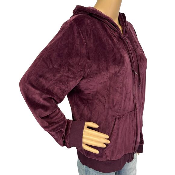 Victoria's Secret PINK Velour Perfect Full Zip Jacket Hoodie Plum Size L - Picture 4 of 12